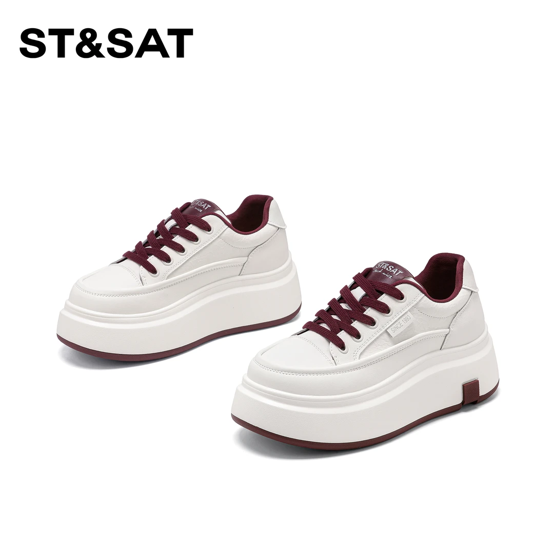 St&Sat/星期六学院风百搭时尚休闲鞋2024新款厚底简约小白鞋圆头
