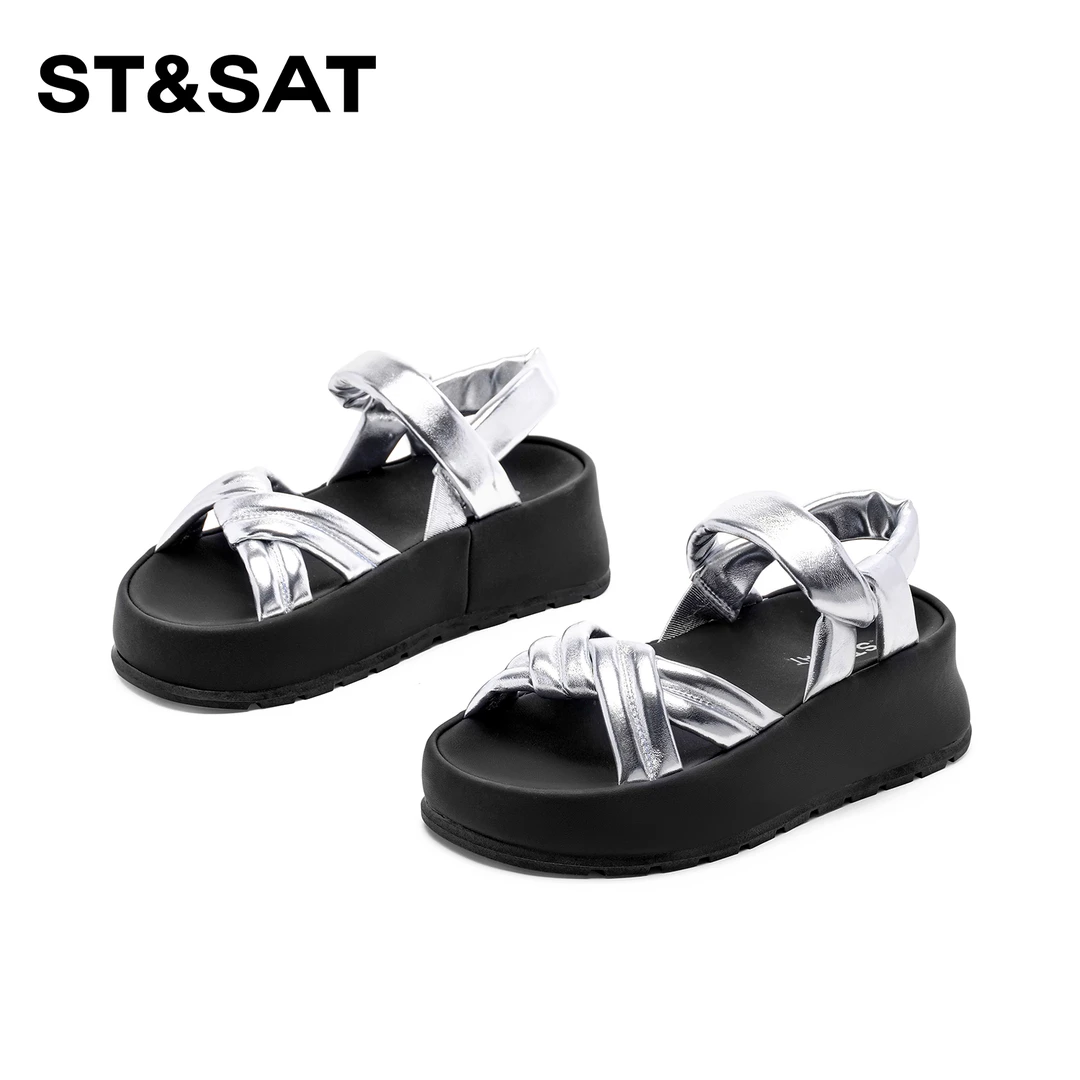 St&Sat/星期六露趾纯色厚底凉鞋2025新款时尚休闲拖鞋女夏季外穿