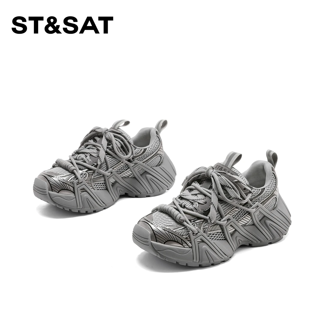 St&Sat/星期六潮流拼色运动老爹鞋2025新款时尚厚底运动鞋女透气