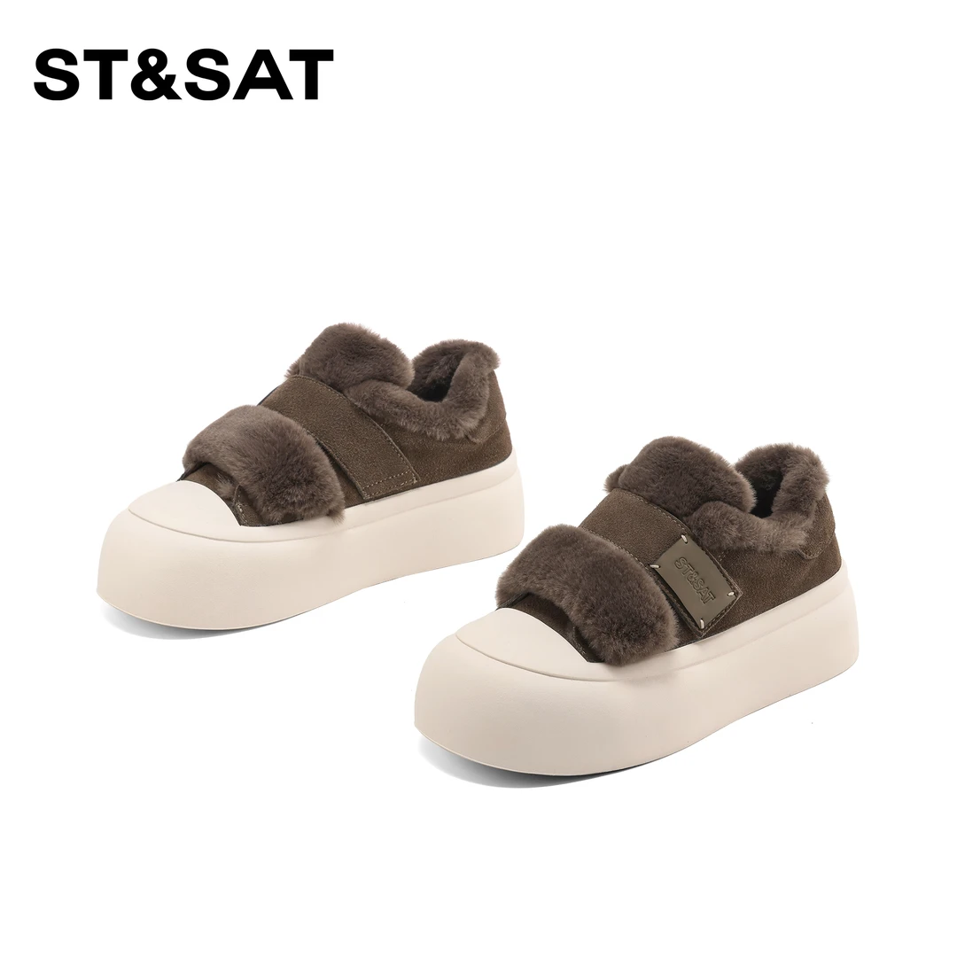 St&Sat/星期六加绒百搭魔术贴休闲鞋2025新款厚底板鞋女保暖搭子