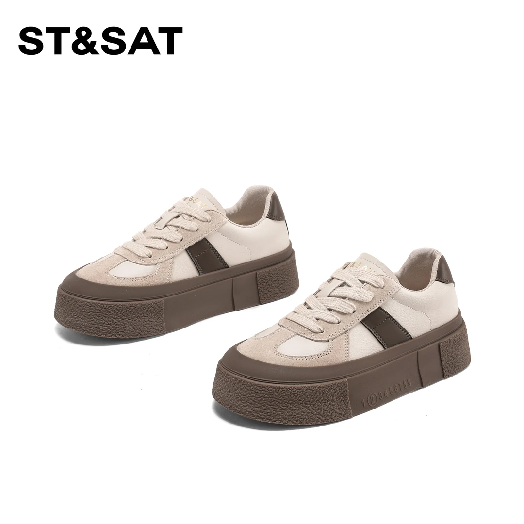 St&Sat/星期六百搭拼色系带休闲鞋2025新款透气软底运动德训鞋女