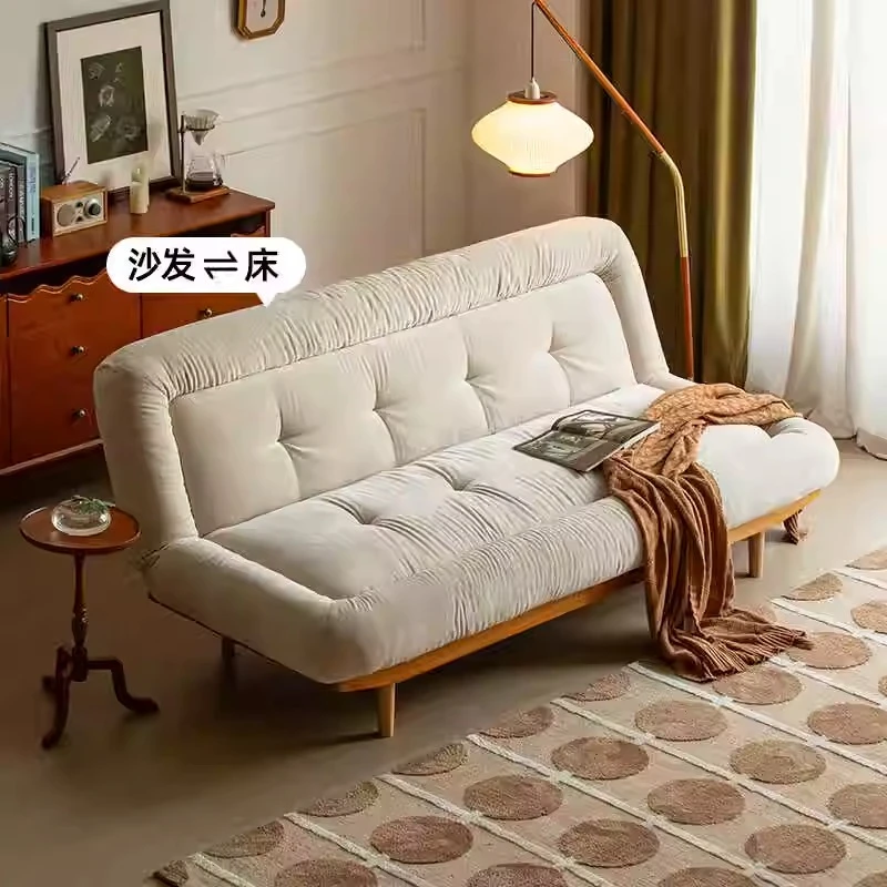 北欧中古风云朵沙发床实木折叠两用日式2024新款小户型客厅双人