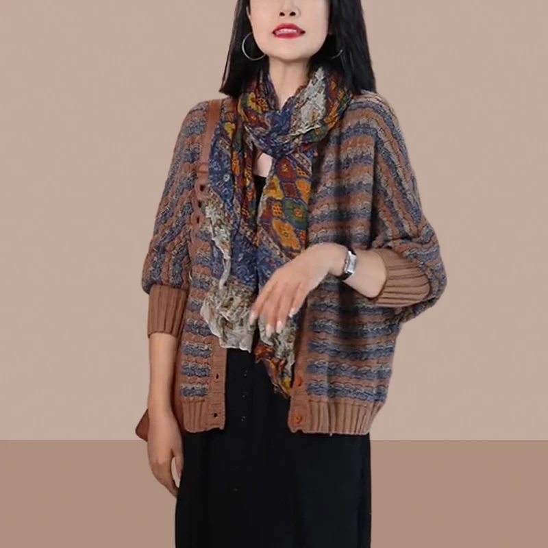 2024春季新款女装外套宽松棉线针织开衫秋季圆领文艺秋款时尚上衣