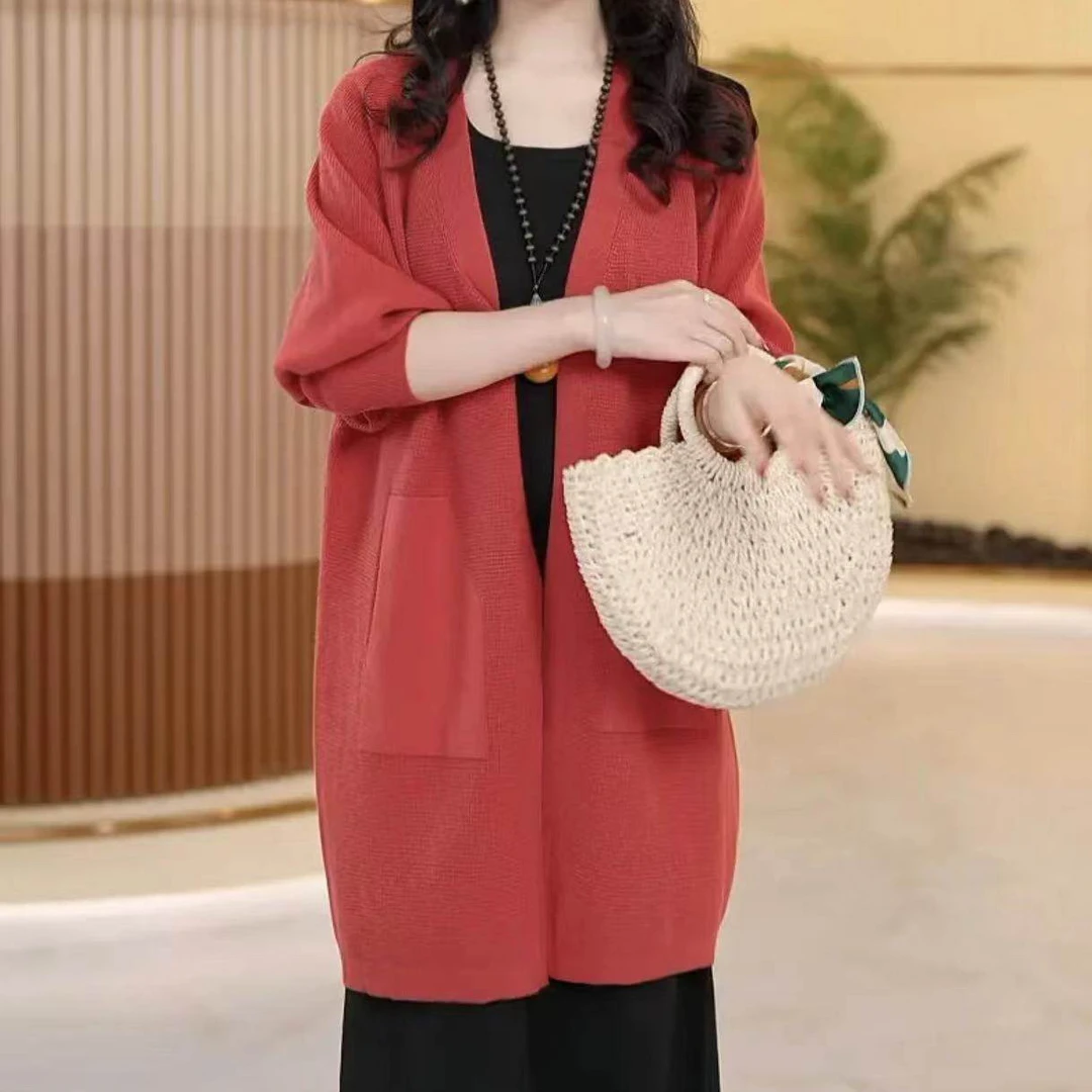 中长款针织羊毛衫衫女新款秋冬外搭披肩外套宽松大码胖mm毛衣上衣