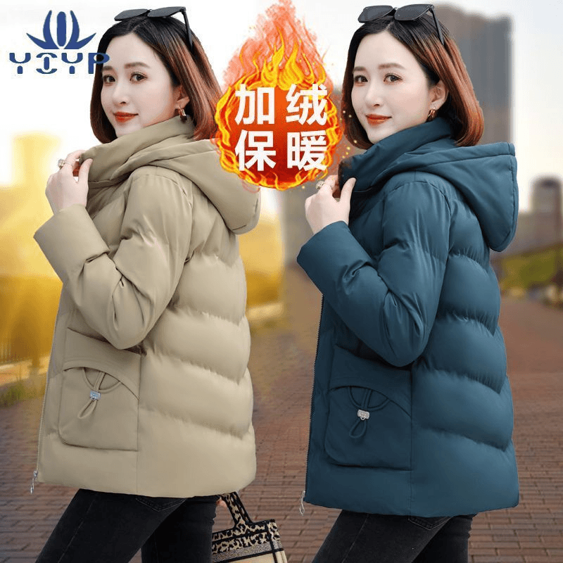 啄木鸟加绒棉服女2023年新款冬季韩版防寒冬装棉衣外套高档小棉袄