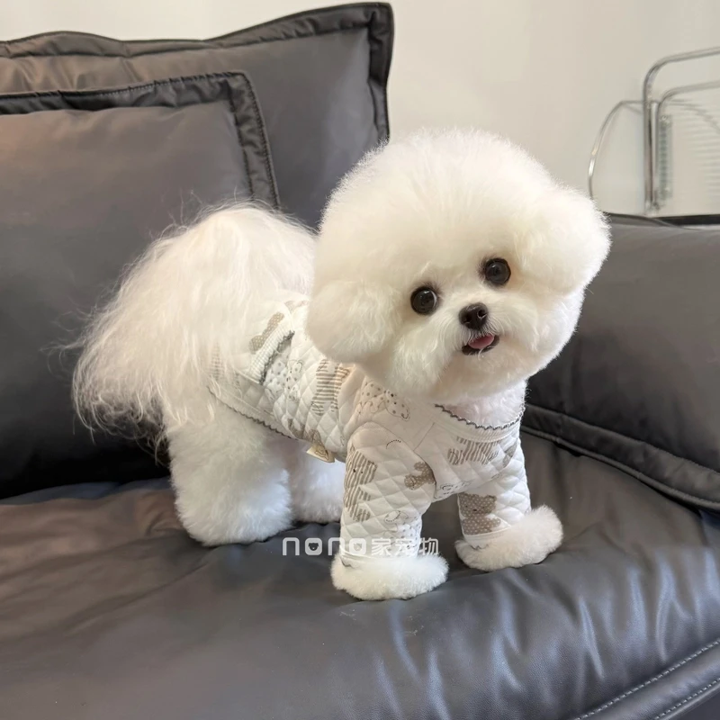 狗狗衣服秋冬新款夹棉印花长袖马甲舒适柔软居家服宠物比熊泰迪