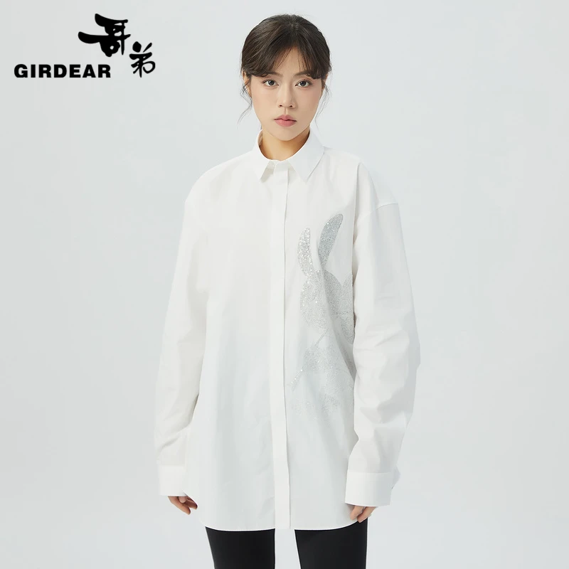 GIRDEAR/哥弟潮感通勤廓形百搭长袖单排扣翻领棉质衬衫1300711