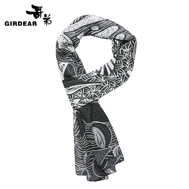 GIRDEAR/哥弟气质通勤百搭桑蚕丝印花长款造型丝巾配饰女1800005