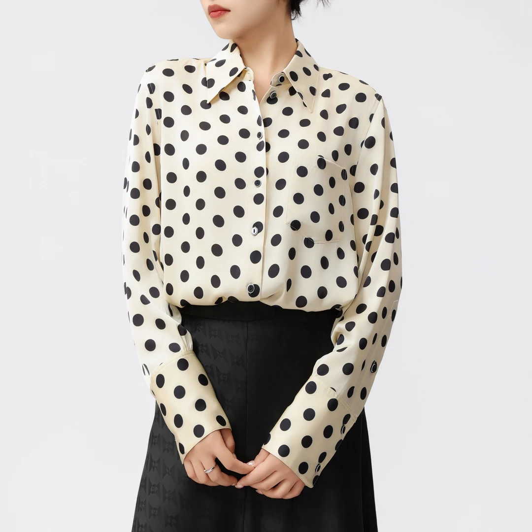 GIRDEAR/哥弟时尚波点港风气质衬衣长袖显瘦休闲打底衬衫1300246