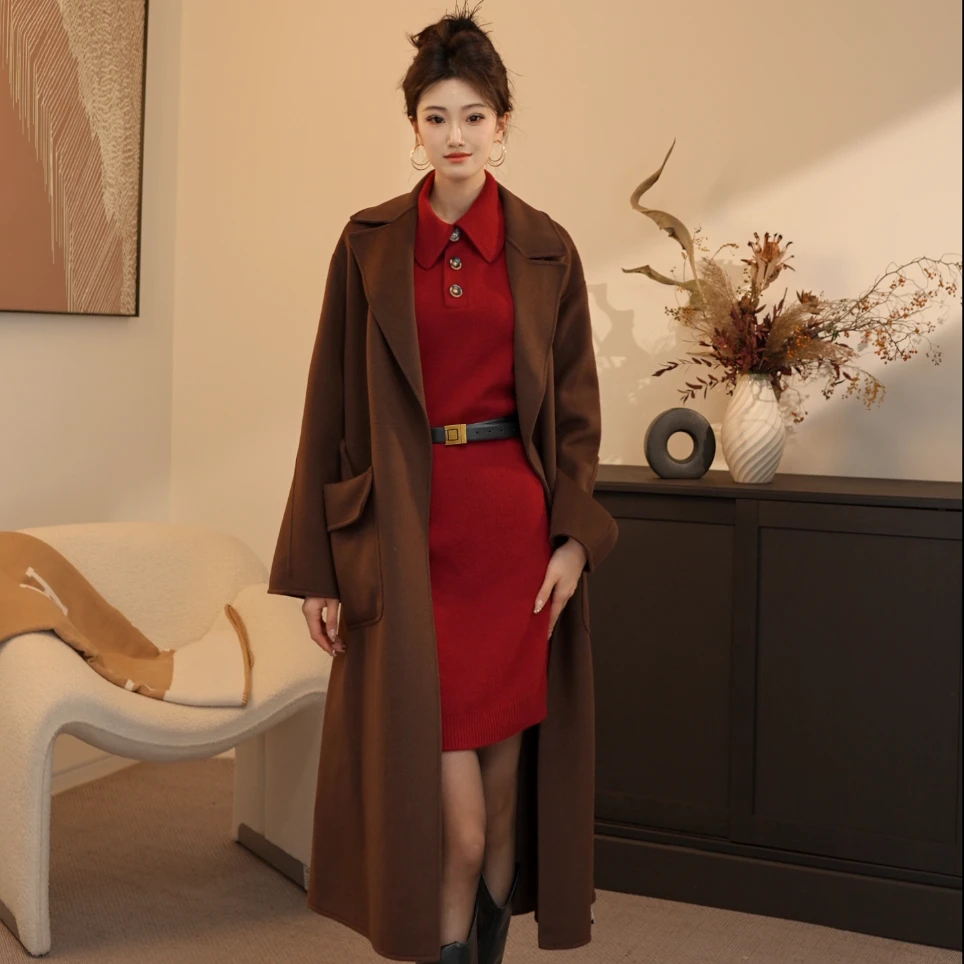 GIRDEAR/哥弟热力感百搭宽松棉羊毛大衣外套女（附腰带）1400640