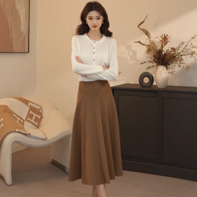 GIRDEAR/哥弟新款中长款百褶气质百搭高腰显瘦半身裙女1200378