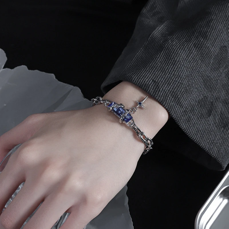 合金手链 黑皓石星芒十字架手链男女百搭ins小众设计轻奢情侣手饰