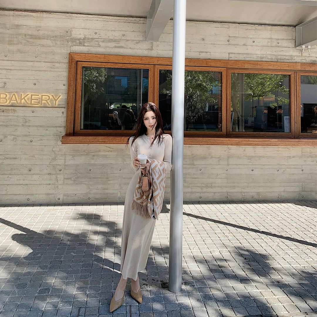 Lilylikes—“挚简羊毛裙”40支半精纺绵羊毛 针织修身长袖连衣裙