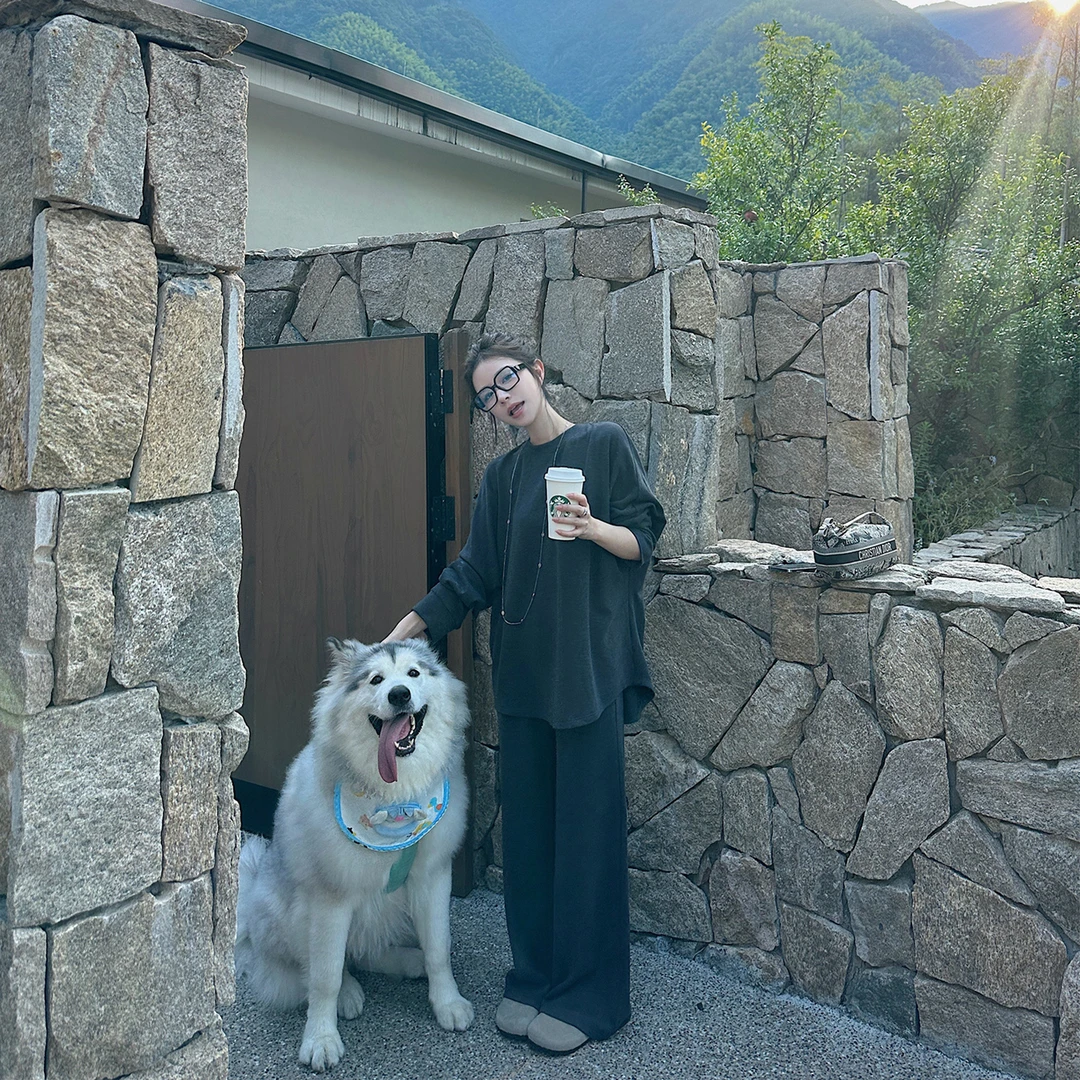 Lazy hoodie懒人套装-獨家50支羊绒蚕丝水磨针织双层结构卫衣长裤