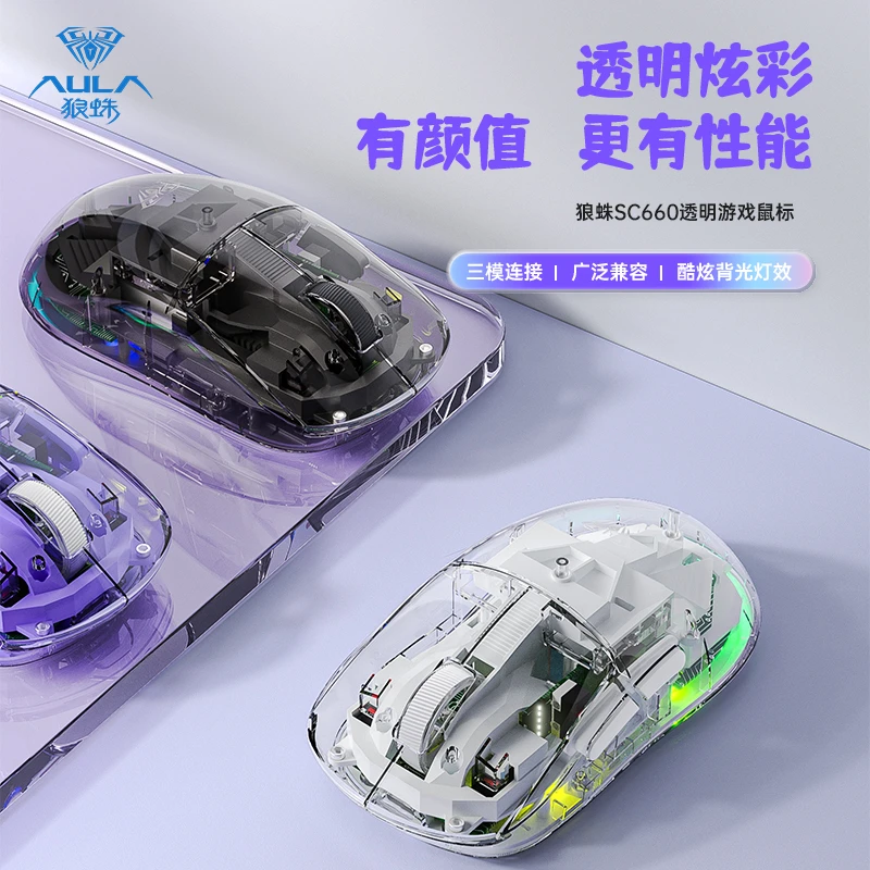 狼蛛SC660无线透明炫彩灯效鼠标蓝牙三模办公游戏电竞笔记本通用