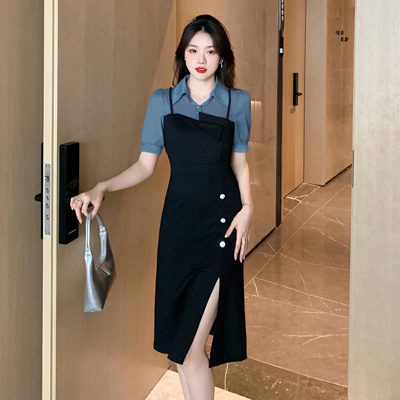 赫本风假两件小黑裙连衣裙女2025夏季新款名媛气质独特裙子9729