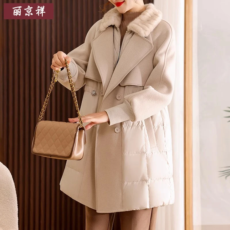 妈妈冬装中长款羽绒服羊绒外套2024新款中年女装时尚加厚保暖棉袄