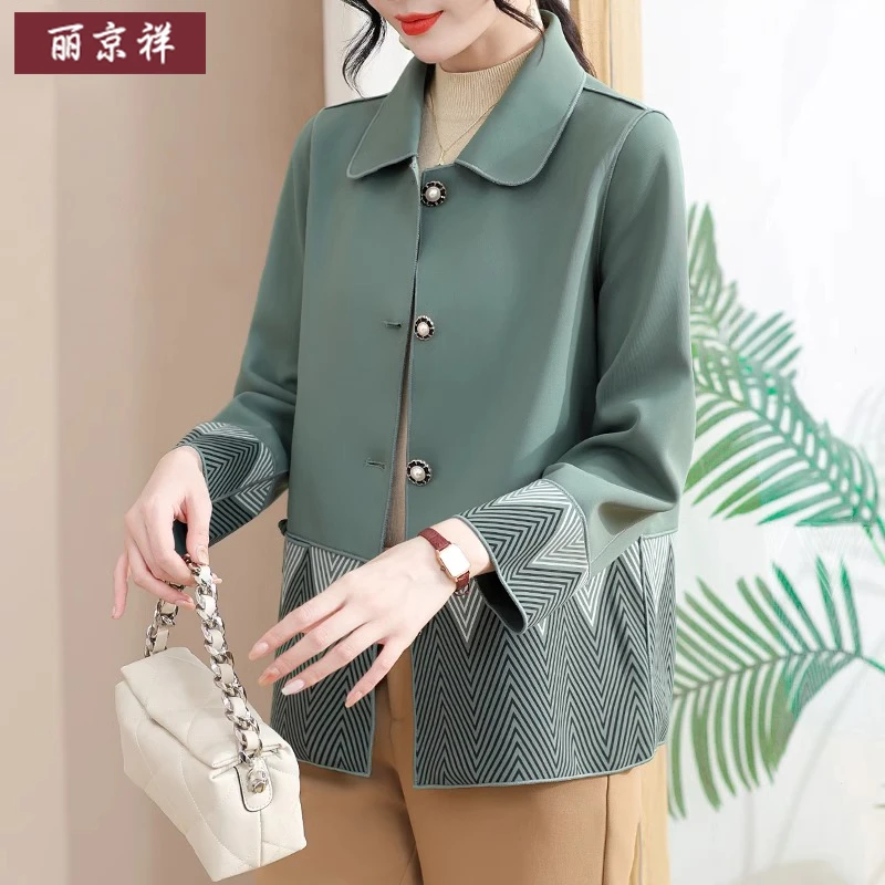 妈妈风衣中长款时尚中老年人秋装外套女高贵印花夹克中年妇女上衣