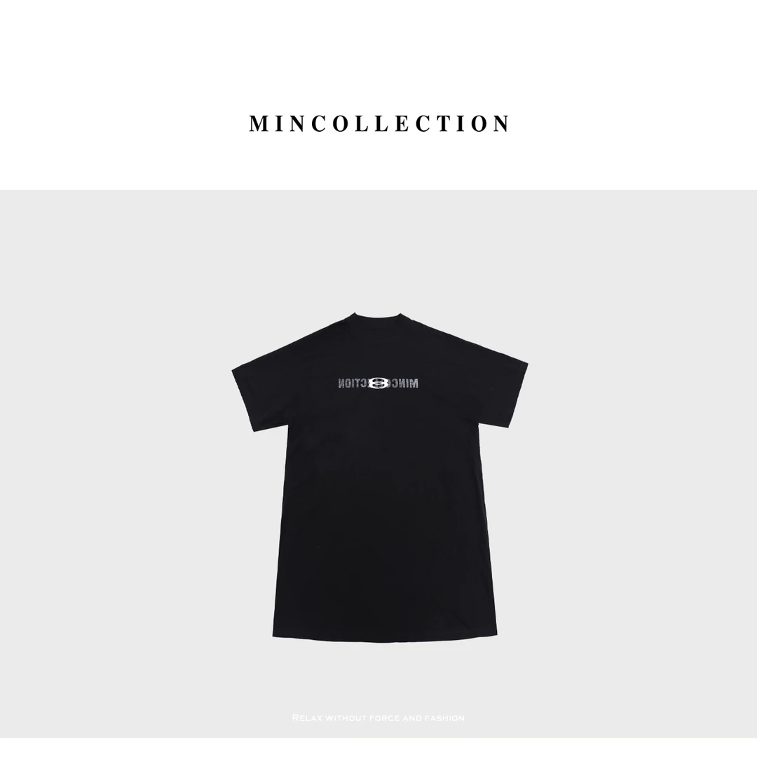 DE Mincollection字母T裙/夏季轻薄棉感字母印花廓形短袖连衣裙