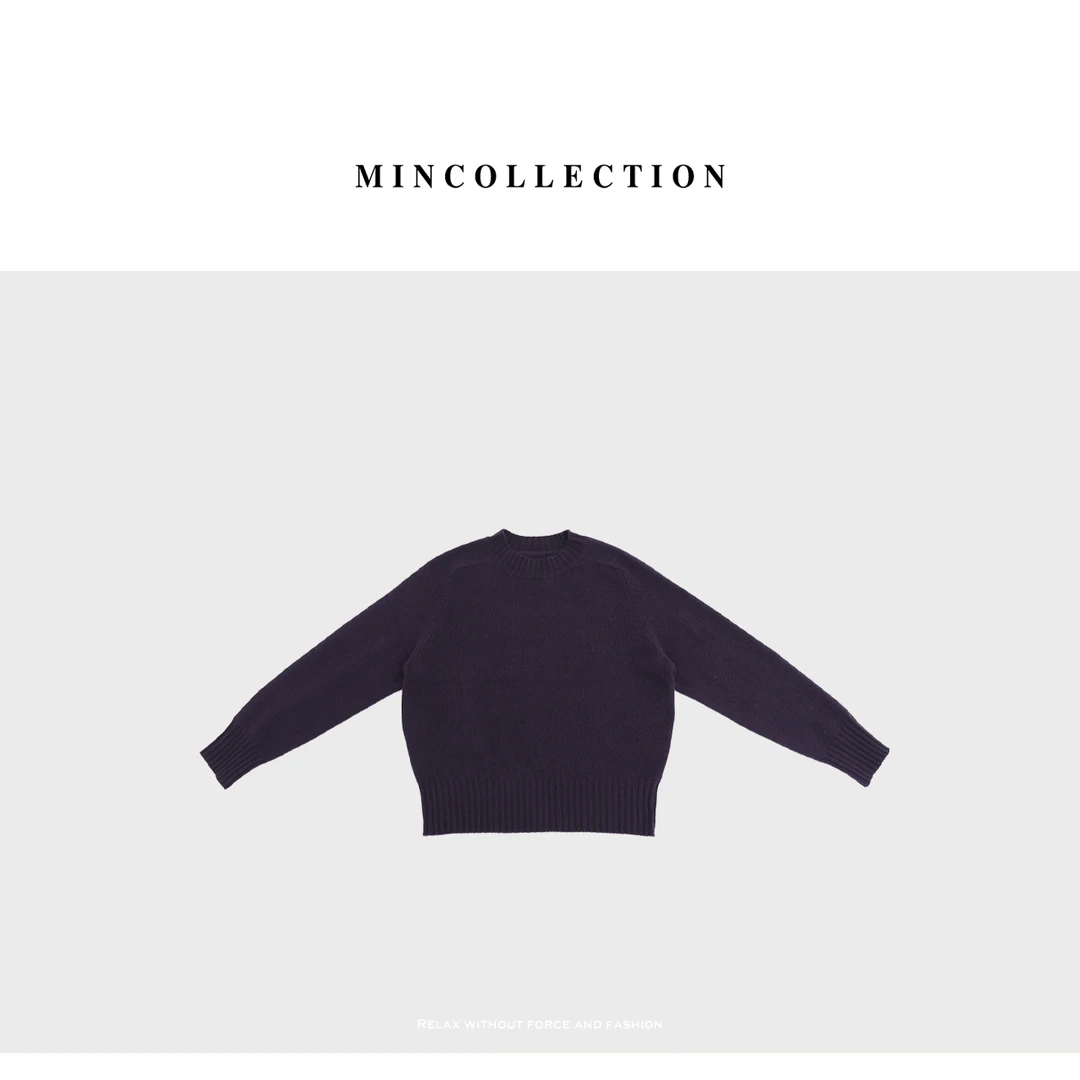DE Mincollection紫毛衣/秋季显白定染复古圆领休闲羊毛套头毛衣