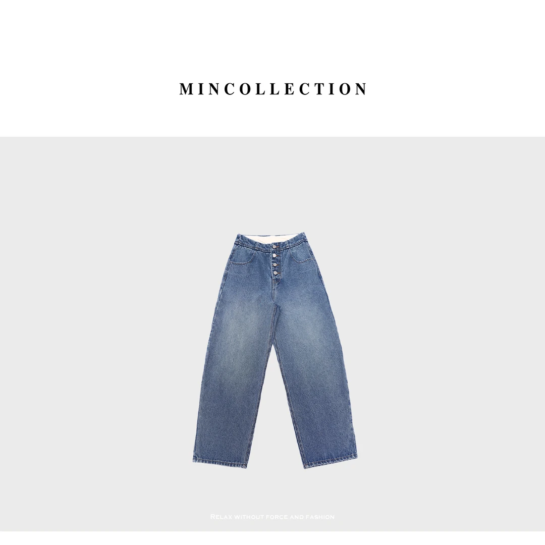 DE Mincollection排扣牛仔/复古水洗棉排扣百搭松弛牛仔裤40718