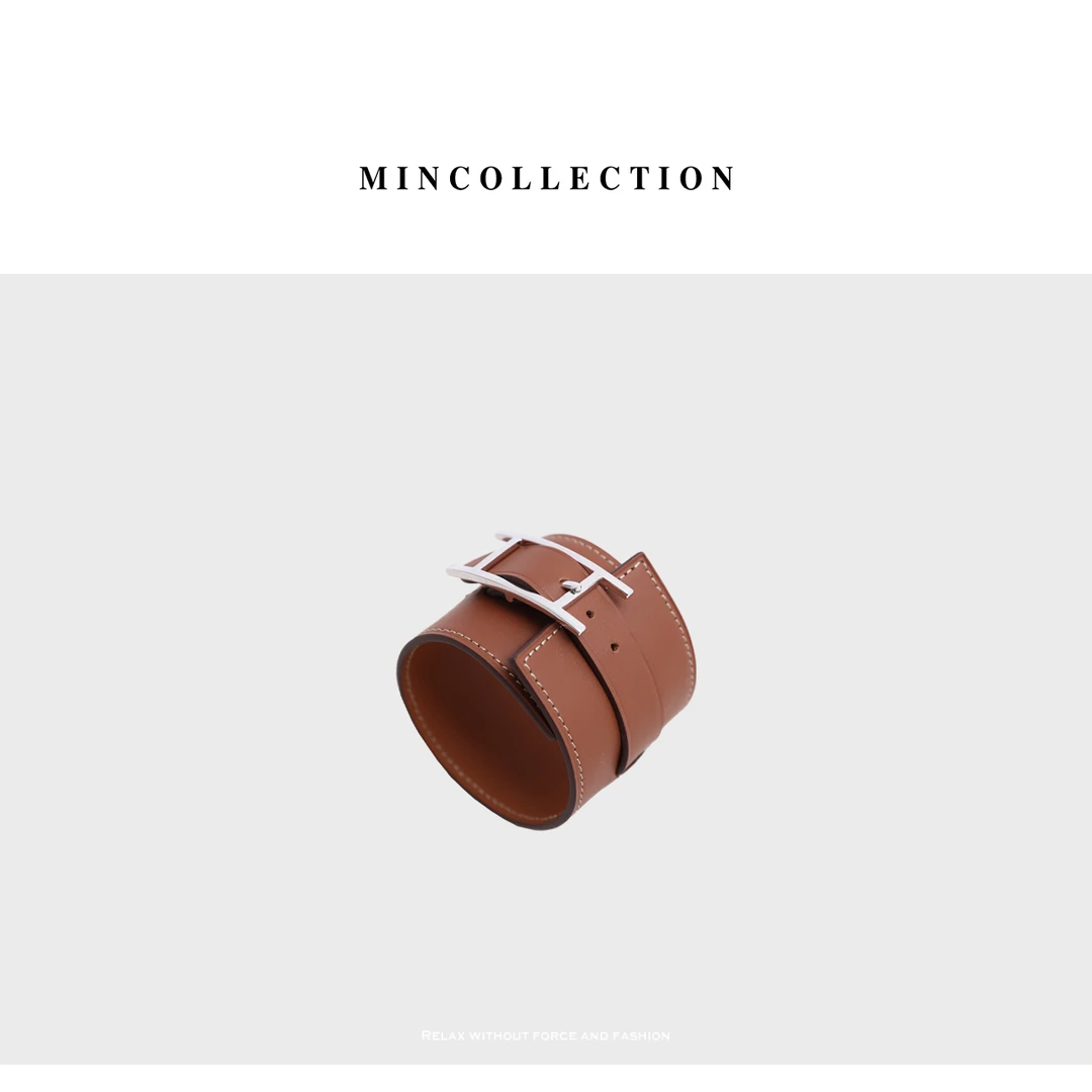 DE Mincollection 铜合金皮质手镯 简约针孔手环小众头层牛皮手镯