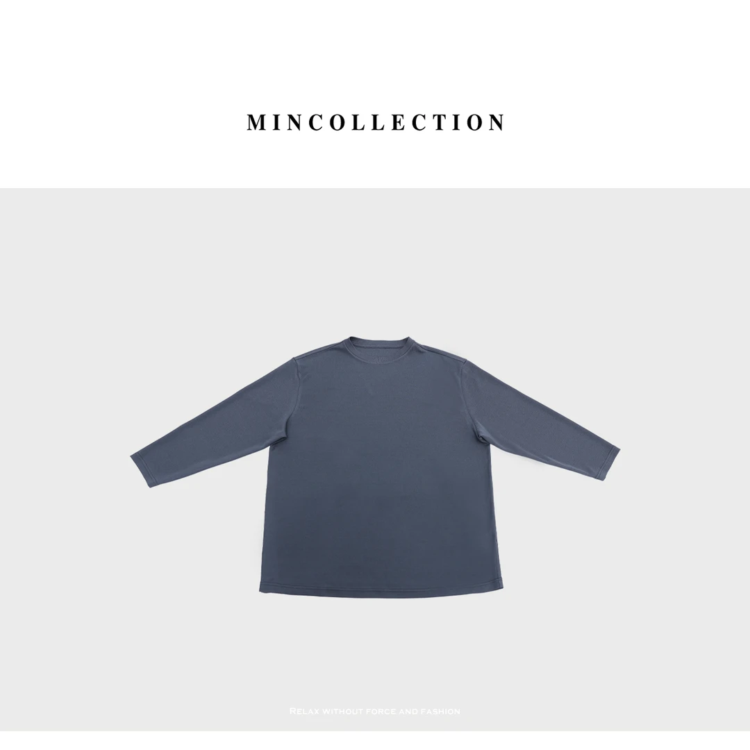 DE Mincollection灰蓝大T/夏季小众定染色醋酸慵懒风宽松长袖T恤