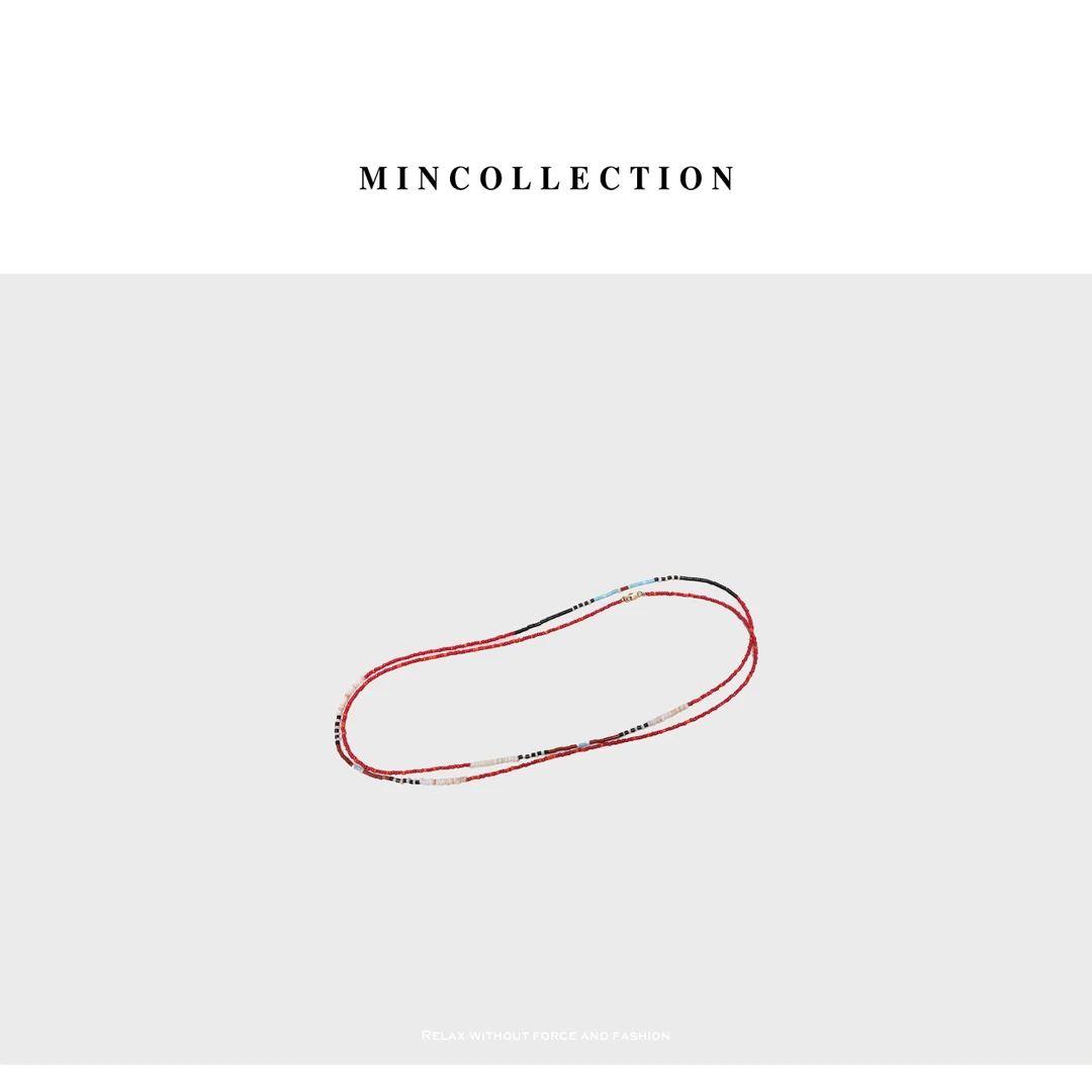 铜合金贝壳吊坠 DE Mincollection  手工彩色串珠细叠戴红项链