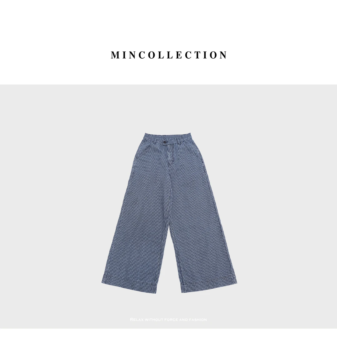 DE Mincollection条纹牛仔裤/夏法式复古牛仔条纹阔腿牛仔裤40410