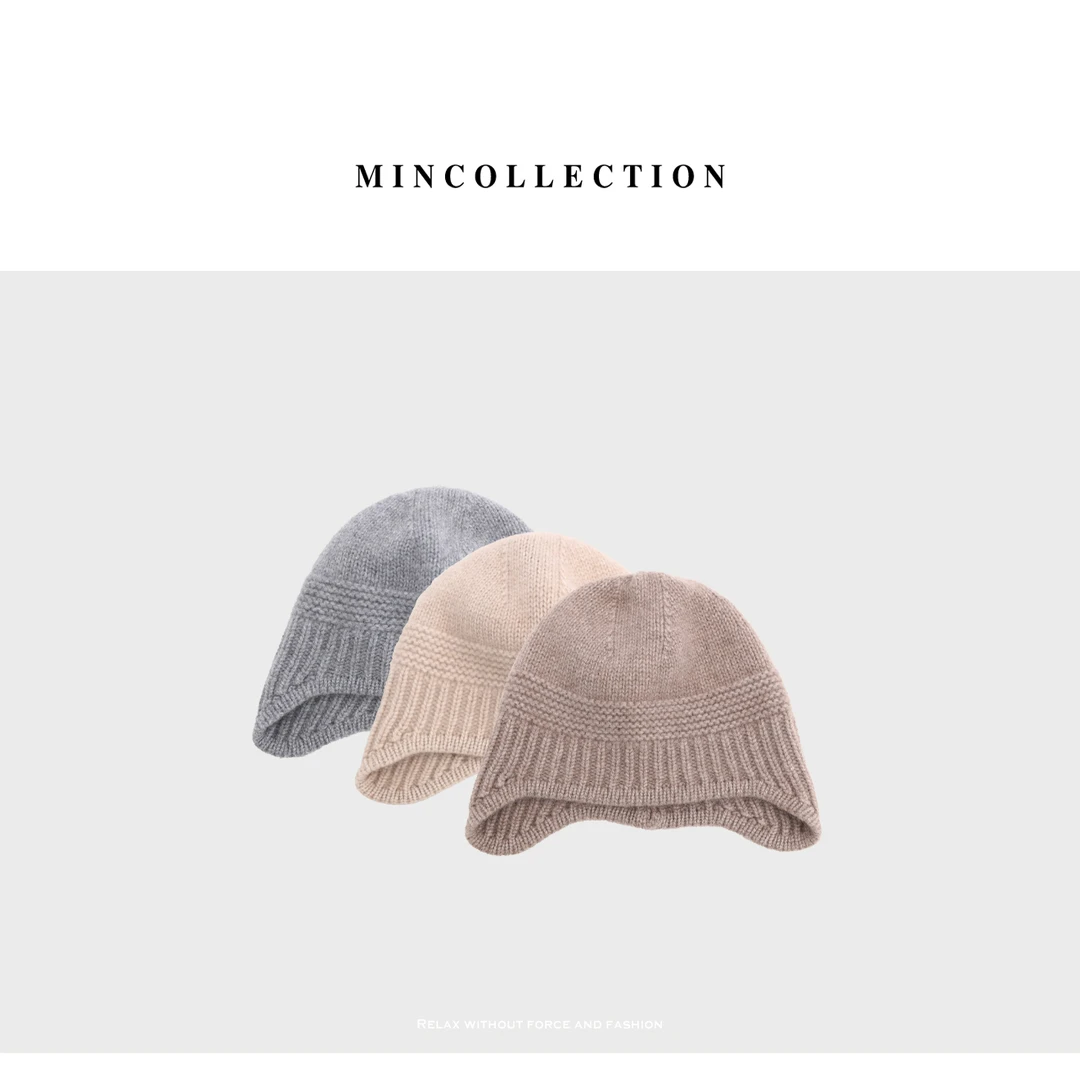 DE Mincollection秋冬软糯保暖如来帽纯色护耳羊绒针织帽