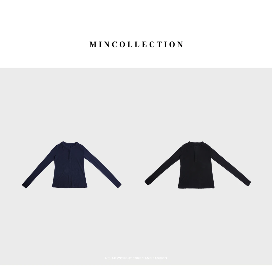 DE MincollectionV领打底衫/24春亲肤修身V领门襟天丝T恤