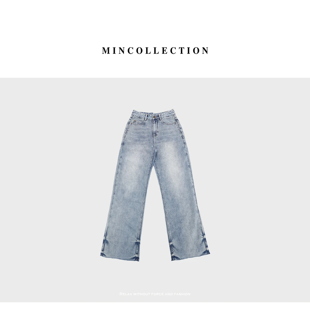 DE Mincollection磨边直筒牛仔/春夏重工水洗雪花复古直筒牛仔裤