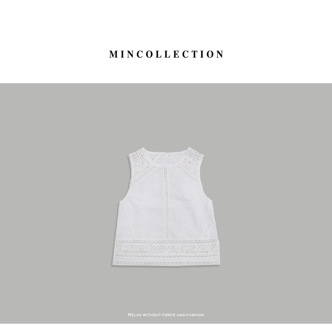 DE Mincollection镂空背心/夏法式重工棉麻刺绣镂空无袖背心40277