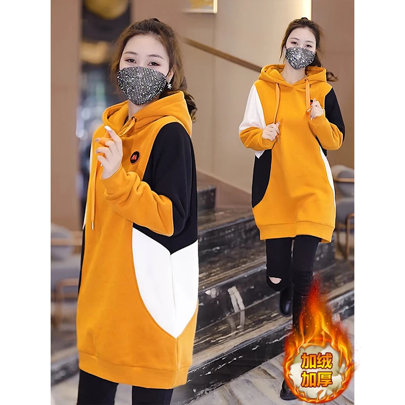 女士遮屁股中长款连帽卫衣秋冬季加绒加厚2025新款爆款洋气女上衣