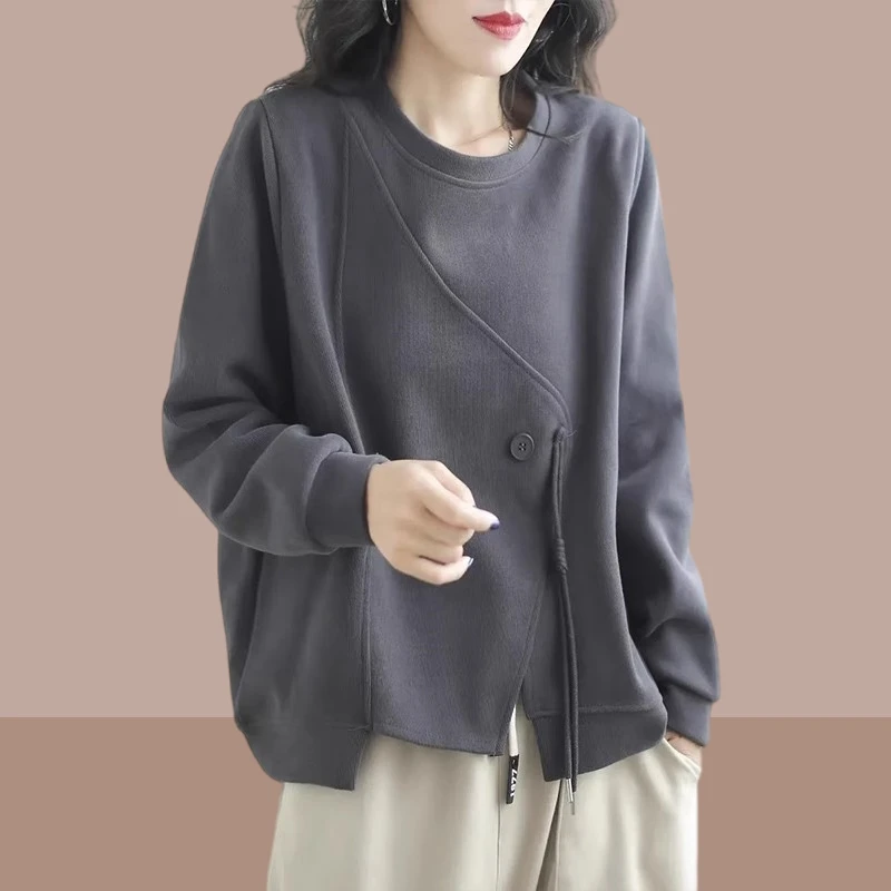秋季卫衣女装春秋新款时尚百搭长袖显瘦洋气设计感圆领慵懒风上衣