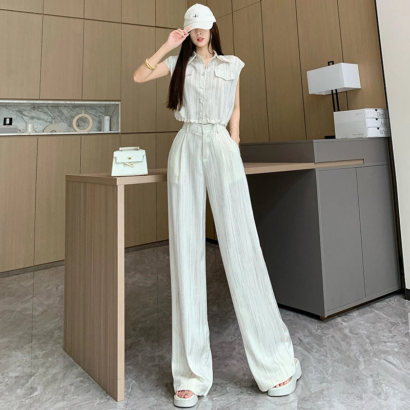 盐系穿搭流行时尚女装套装2025夏季新款洋气衬衫阔腿裤时尚两件套