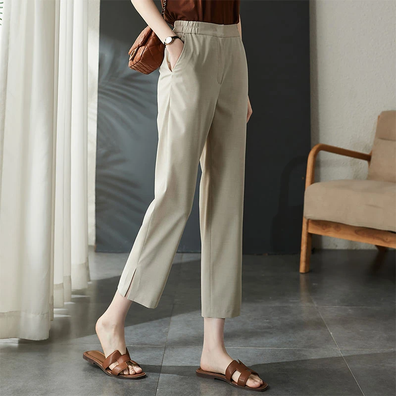 夏季新款时尚百搭宽松休闲显瘦九分裤小个子气质遮肉直筒西装裤女