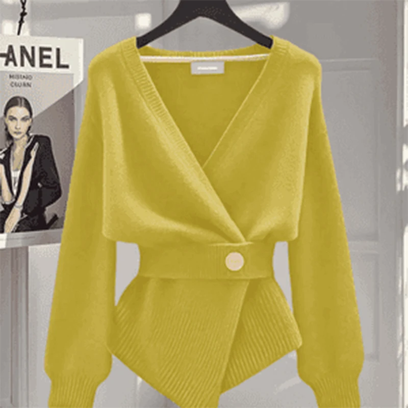 慵懒风韩系设计感穿搭针织衫2025年新款春秋季v领针织毛衣上衣潮