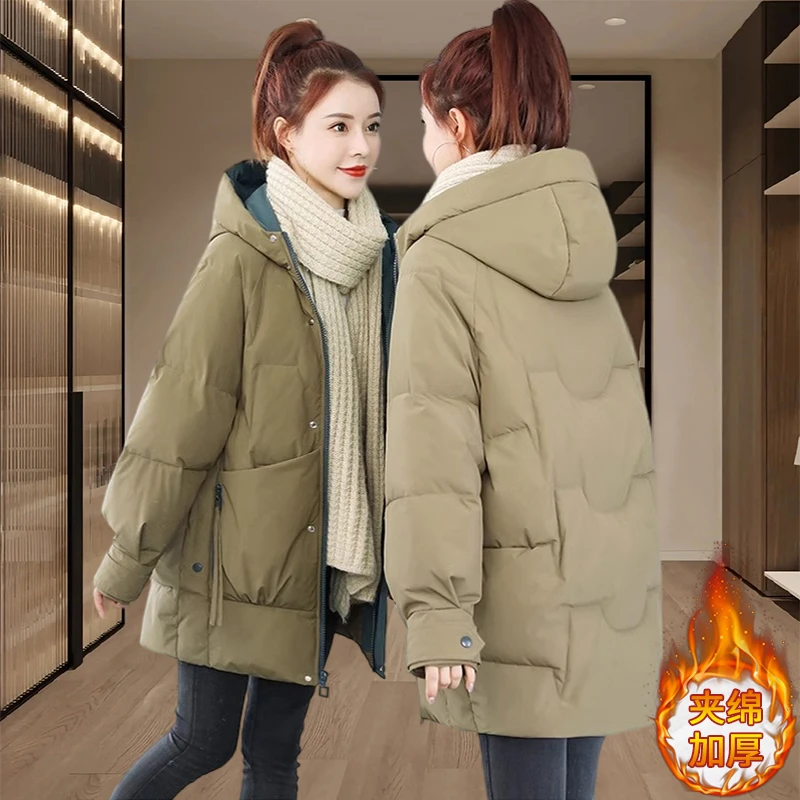 女士派克棉服中长款夹绵外套2026秋冬季新款加厚连帽棉衣棉袄爆款