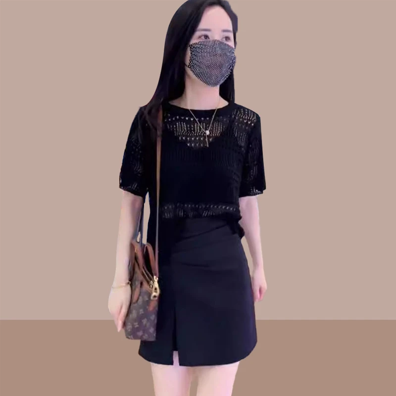 时尚洋气镂空设计流行时尚女装短袖体恤2025夏季新款宽松显瘦上衣