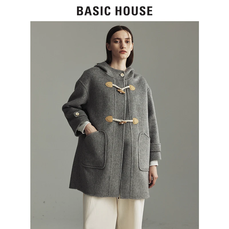 Basic House/百家好citywarm牛角扣毛呢大衣外套B0143B5A032