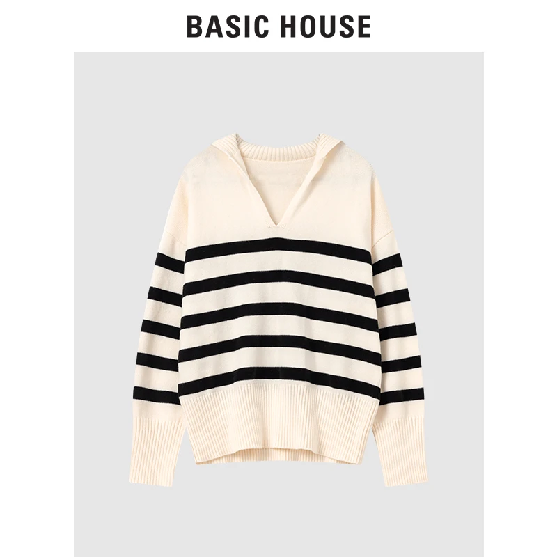 Basic House/百家好宽松长袖针织衫休闲时尚百搭上衣B0142B51102