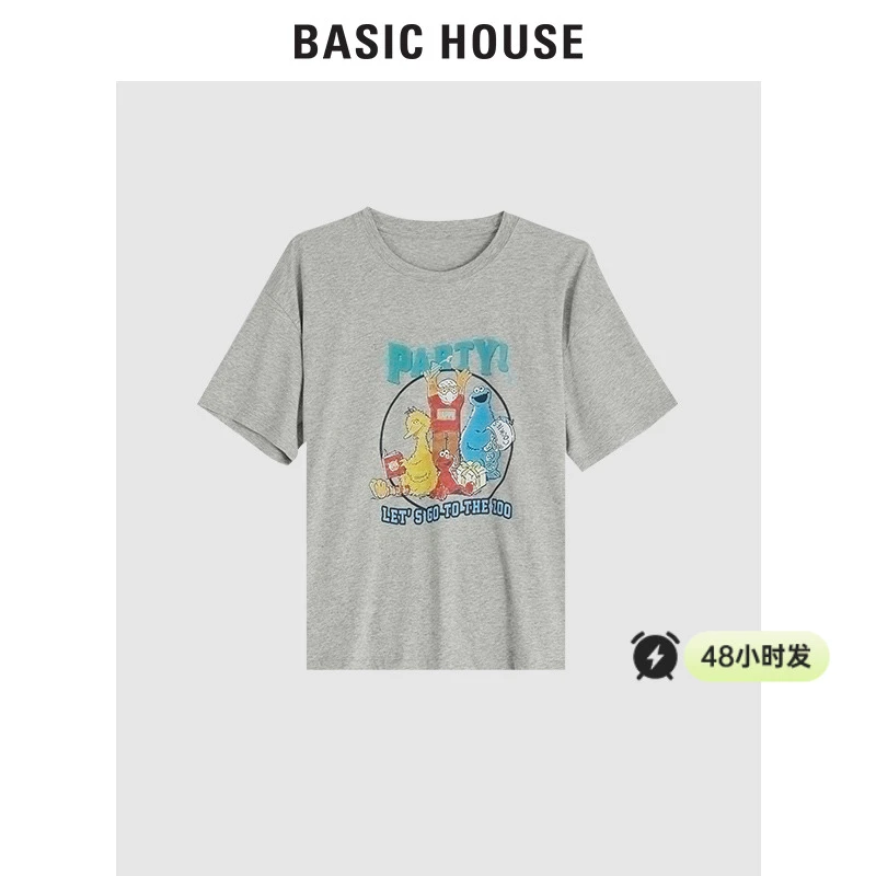 Basic House/百家好夏季印花美式T恤女透气百搭高能感B0143B55982