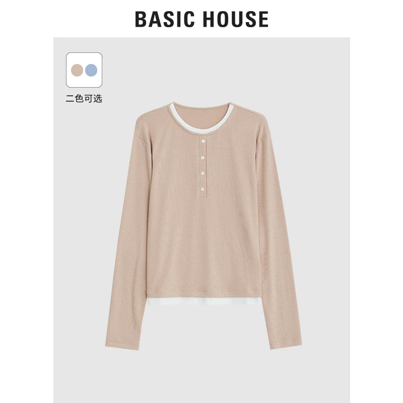 Basic House/百家好24新款针织衫假两件休闲雅丹风B0144B51812