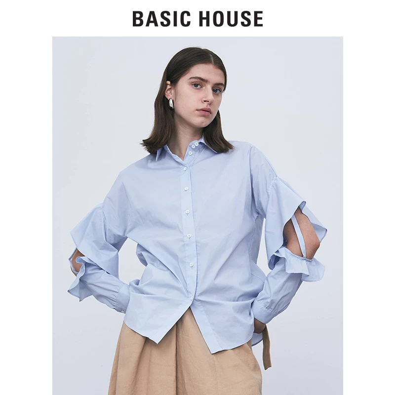 Basic House/百家好镂空荷叶边衬衫清新设计感尤莱特B0142B50032