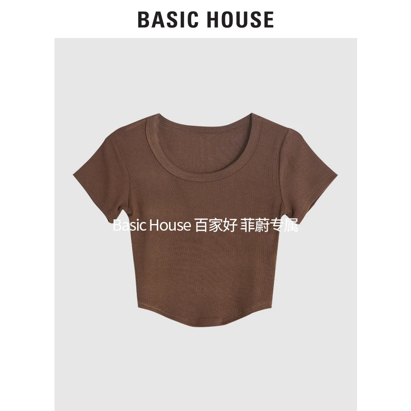 Basic House/百家好高能感辣妹风T恤女圆领高弹B0143B56162