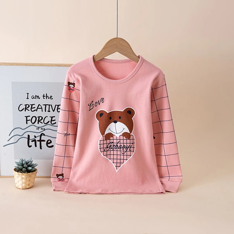 100%纯棉儿童内衣单件上衣女童全棉秋衣棉毛衫女宝宝睡衣线衣衬衣