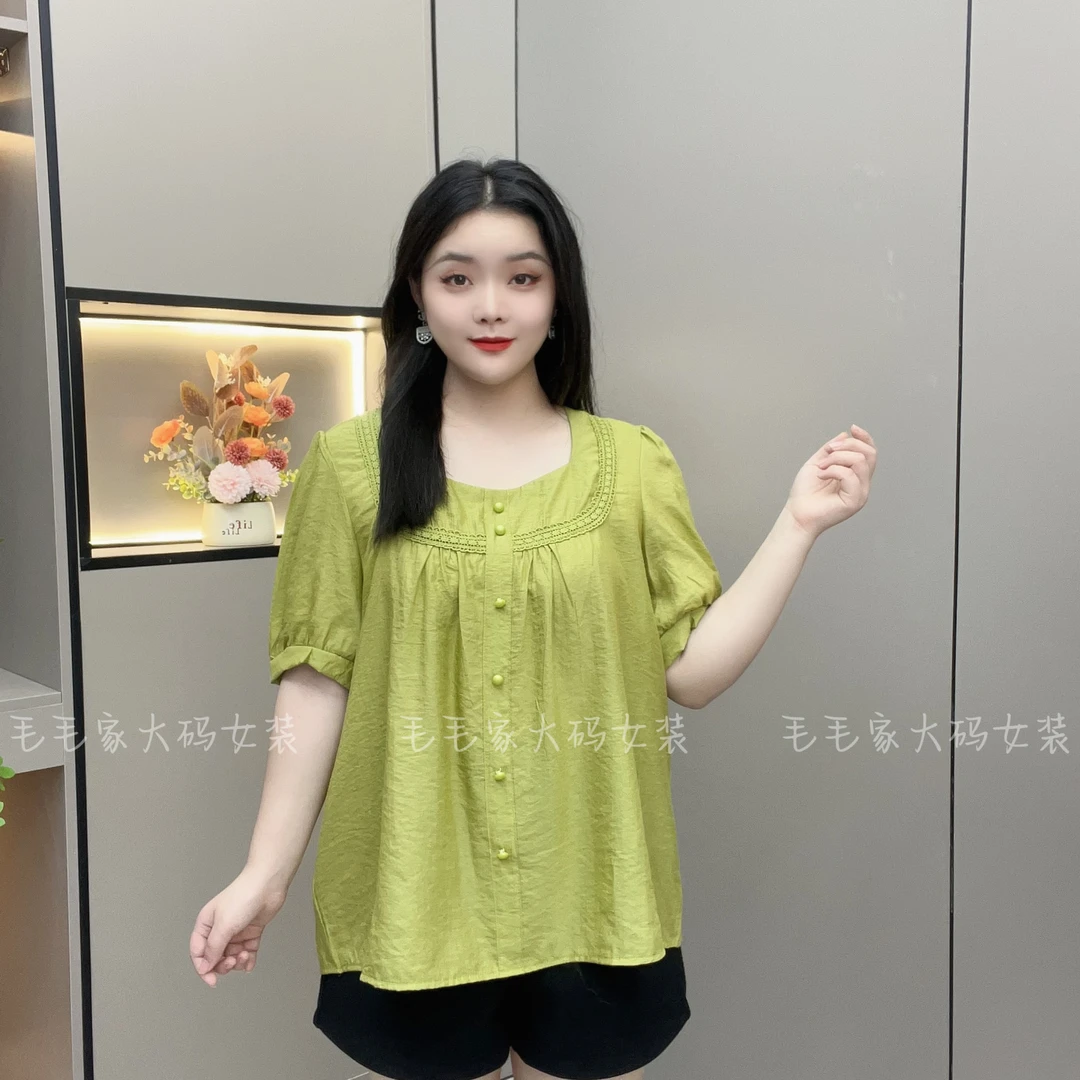 法式方领短袖宽松A字衬衫2025新款夏季遮肚显瘦娃娃衫洋气上衣