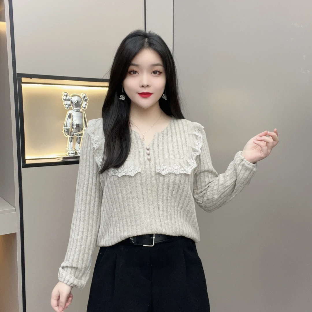 秋冬法式v领雪花绒暖衫修身显瘦内搭外穿时尚减龄显瘦打底上衣