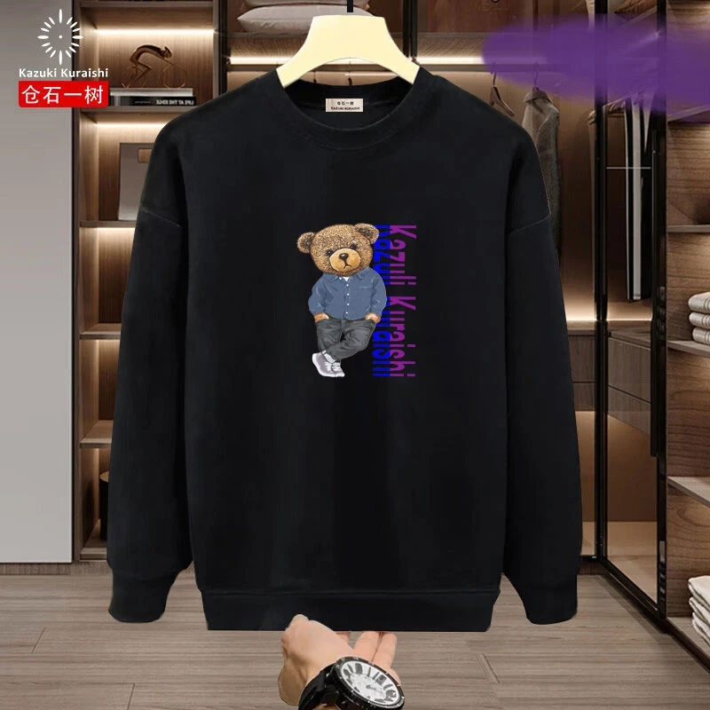 仓石一树潮牌小熊印花圆领卫衣男士纯棉宽松潮流百搭秋冬季新款